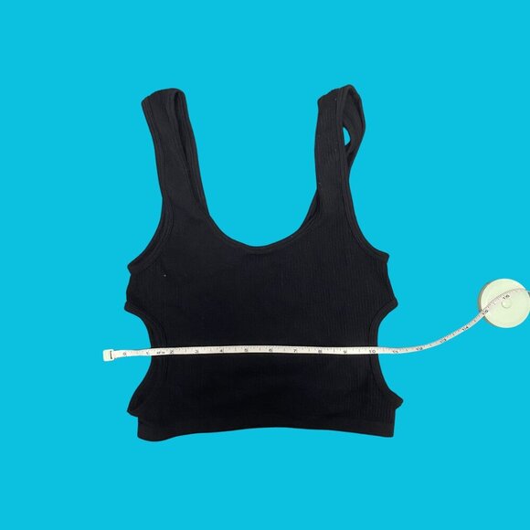 Zara Black Ribbed Cut-Out Crop Tank Top | Size S (EUR XS/S, US XS/S) - Picture 4 of 6